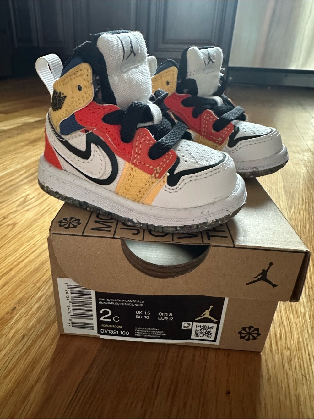 Jordan Toddler High-Top Sneakers in White, Red, Yellow & Blue